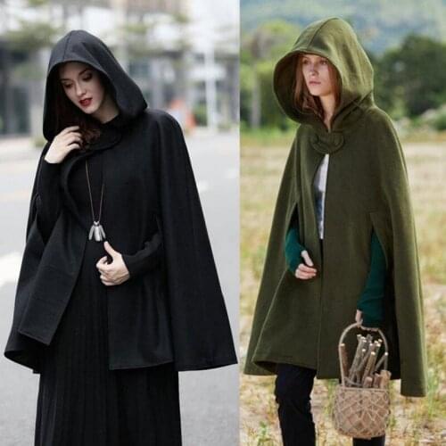 Newest Arrival Fashion Women Hooded Cloak Button Decoration Loose Version Simple Style Solid Color Autumn and Winter Clothing