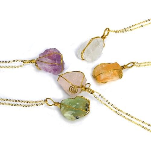 New Natural Stone Pendant Necklaces With Gold color Quartz Multi Color Pingentes Collares Women Fashion Jewelry