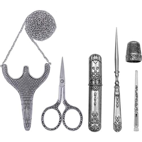 LMDZ Stainless Steel Safety Embroidery Scissors Thread Cutter with Sheath Sewing Needle Case Awl Finger Cot for Sewing Cutting