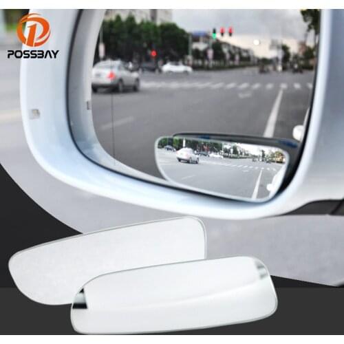 POSSBAY Car Styling 360 Degree Framless Blind Spot Mirror Wide Angle Square HD Glass Convex Rear View Mirrors Side Accessories