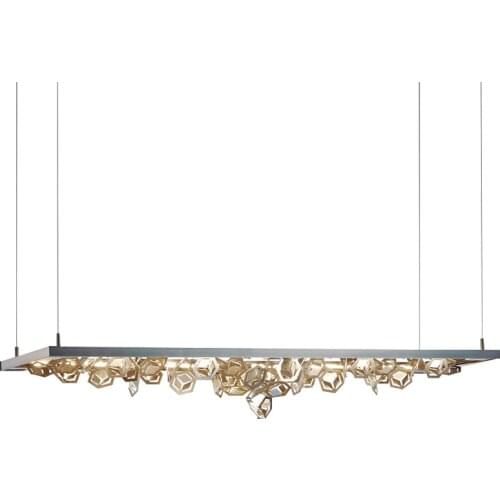 Postmodern Simple LED Chandelier Rectangular Nordic Living room Decoration Lighting stainless steel Restaurant Bar Hanging lamp