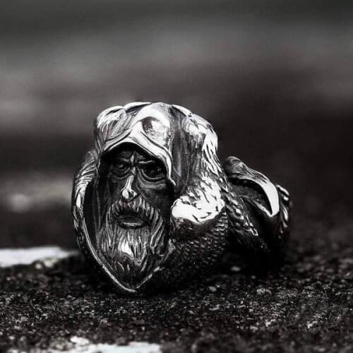Dropshipping Norse Mythology Odin Raven Silver Rings Mens Viking Bird Stainless Steel Ring Scandinavian Amulet Jewelry OSR431
