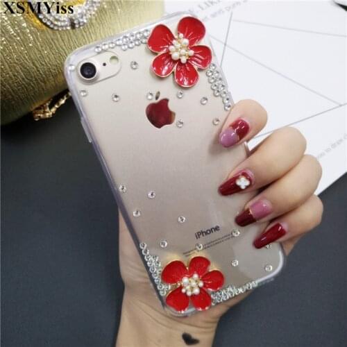 XSMYiss Luxury 3D flower Bling Rhinestone diamond phone Case Back Cover soft Case For iPhone X XS MAX XR 5S 6S 7 8 PLUS