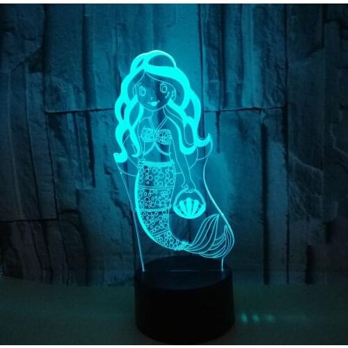 Mermaid 3d Nightlight Seven Colourful Touch 3d Visual Desk Lamp Light Gift Logo Customized 3d Small Table Lamp