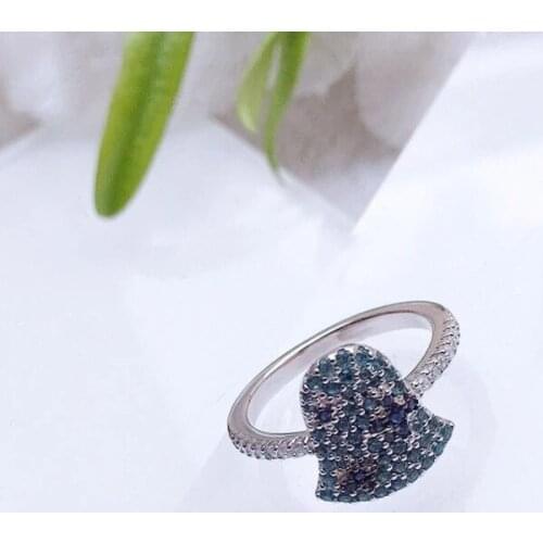 SOELLE Luxury Brand Real 925 Sterling Silver Lagoon & Navy Cubic Zirconia Bell Finger Rings for Women Fashion Fine Jewelry