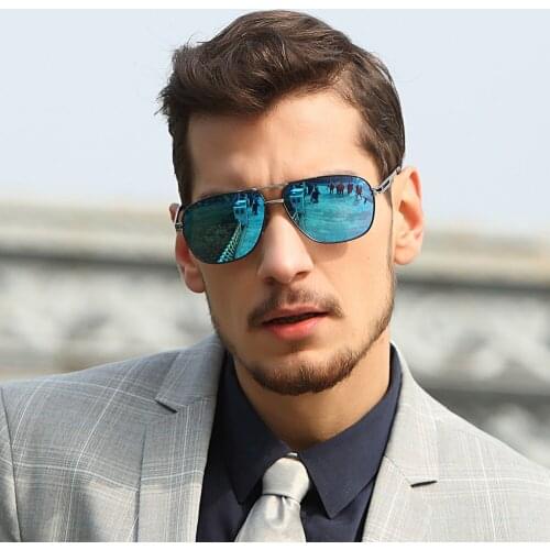 Brand Sunglasses Rectangle Square Metal Frame UV400 Protection Polarized Sunglasses Black Blue Brown Sun Glasses for Men Driving