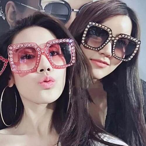 Diamond Square Oversized Sunglasses Women Luxury Designer Rhinestone Large Frame Sun Glasses Vintage Feminino Eyeglasses Shades