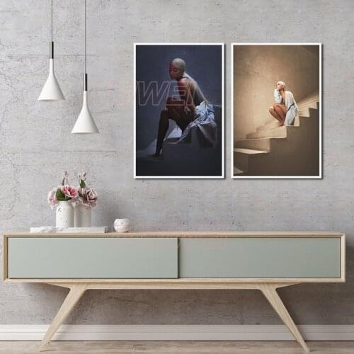 Modern Home Decor Nordic Style Figure Painting Girls Sitting On Staircase Home Decorative Canvas Poster for Bedroom