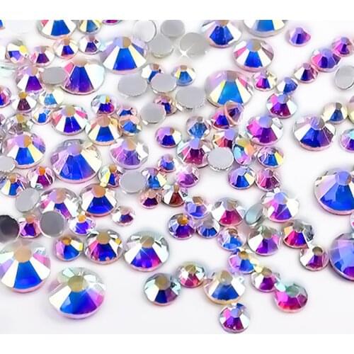 300Pcs/pack Crystal Clear AB Rhinestones Mix Sizes Non Hotfix Flatback Nail Rhinestoens 3D Gems Jewelry Nail Art Decoration