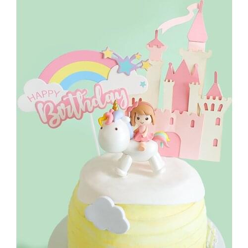 Little girl On Unicorn Cake Topper Girl Unicornio Birthday Cake Decor 1st Princess Birthday Cupcake Decor Happy Birthday Decor