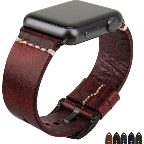 Vintage Oil Wax Leather Suitable for Apple Watch Iwatch Band 38mm 40mm 42mm 44mm Genuine Leather Strap Series 6 5 4 3 2 1