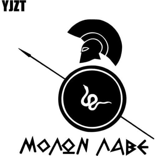 YJZT 14.9CM*15.2CM MOLON LABE Spartan Helmet Car Sticker Shield Vinyl Decals Black/Silver C10-01030