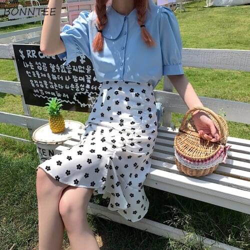 Skirts Women Polka Dot Shirring Basic Casual Female Chic Fashion Knee Length Empire Elegant All Match Summer Preppy Streetwear