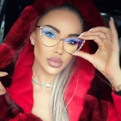 Fashion Luxury Crystal Cat Eye Glasses Frame Women Brand Vintage Optical Anti-blue Eyeglasses Female Spectacles Oculos Feminino