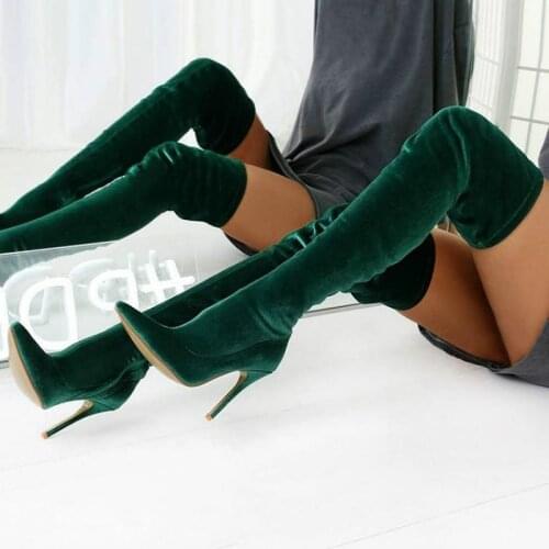 Women Suede Over-the-knee Boots Womens Stetch Fabric Woman Sexy Thin High Heels Ladies Pointed Toe Female Autumn Winter Boots