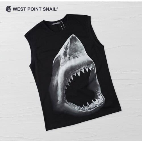Men Vest Top Shark Graphics Print Vest Four Seasons Sleeveless Bottoming Shirt Beach Trend Gothic Casual Cotton O-Neck Vest