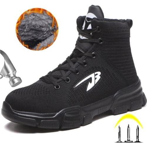 Winter Boots Men Work Safety Boots Indestructible Work Shoes Men Boots Steel Toe Shoes Work Sneakers Male Plush Warm Winter Shoe
