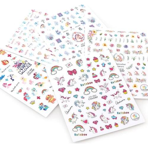 1Pc Ultra-thin 3D Colorful Animal Rainbow Flower Nail Sticker Stereoscopic Self-Adhesive Nail Sticker Decoration