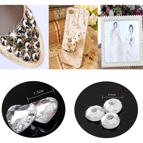 Cheer Bows Heart Shape Acrylic Rhinestones Flat Back Adhesive rhinestones for Nails Art Glue On Beads DIY Jewelry Making 10pcs