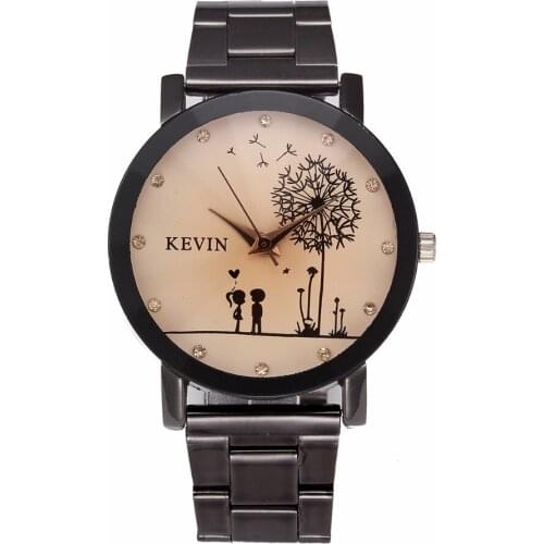 100pcs/lot kevin-2068-1 original kevin stainless steel watch fashion couple tea color dial watch wrap quartz dandelion watch