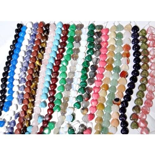 14mm Natural stone Quartz crystal Turquoises tiger eye Heart-shaped bead pendant for Diy Jewelry Making Necklace Accessories28pc