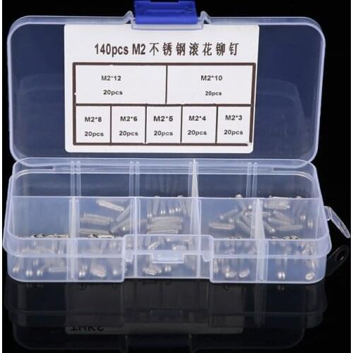 140Pcs Round Head Knurled Shank Solid Rivets M2 Stainless Steel rivets Assortment Kit remachadora remaches