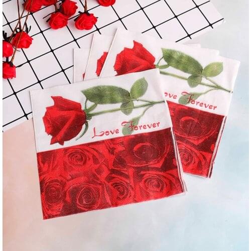 20Pcs/pack New Bloosm Rose Floral Flower Theme Festive Party Supplies Decoupage Decoration Paper Napkins Tissue Napkins