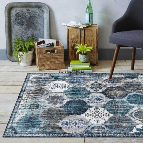 200x300cm Retro American Blue-gray Mediterranean Geometric Round Ethnic Style Living Room Bedroom Bedside Carpet Floor Mats
