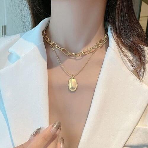2021 Punk Multi Layered irregular Chain Necklace For Women Double Layer Hip hop Metal Pendant Necklace Women Jewelry Party Gift