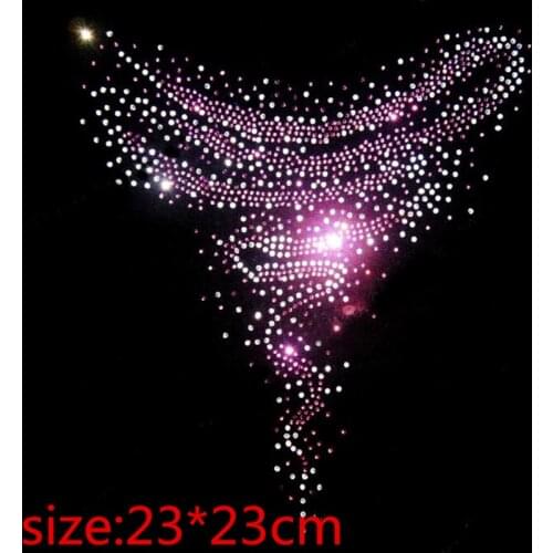 23*23cm bling stone neckline iron on transfer patches hot fix rhinestone motif iron on crystal transfers design for shirt dress