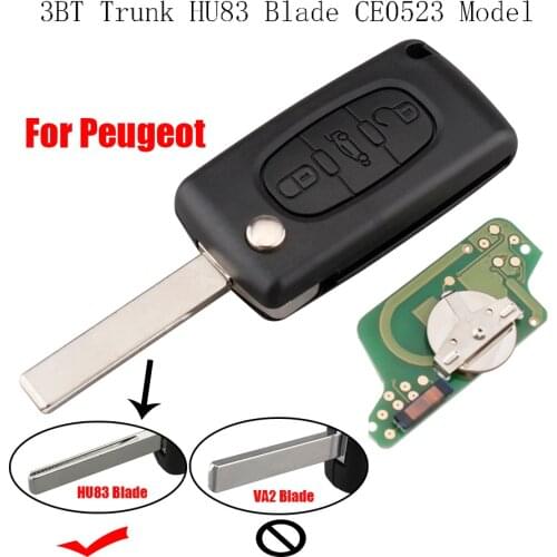 3BT Trunk Remote Car Key for PEUGEOT 807 407 308 307 207 CC SW HU83 Blade CE0523 Original Key ASK ID46 Chip 433mhz