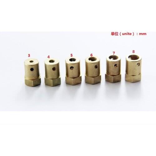 4pcs/Lot Hexagonal Brass Coupling Inner Diameter 3mm 4mm 5mm 6mm 7mm 8mm Metal Isolator Motor Connector Smart RC Robot Part DIY