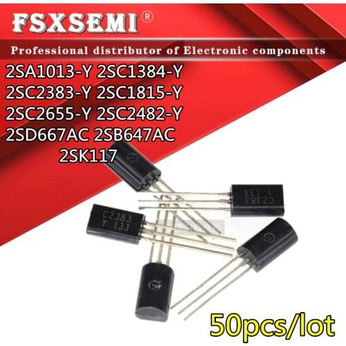 50pcs A1013 A1384 C2383 C1815 2SA1013-Y 2SC1384-Y 2SC2383-Y 2SC1815-Y 2SC2655-Y 2SC2482-Y 2SD667AC 2SB647AC 2SK117 TO-92L triode