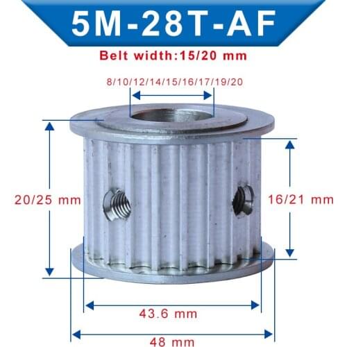 5M-28T Pulley Bore Size 8/10/12/14/15/16/17/19/20 mm Slot Width 16/21mm Aluminum pulley wheel For Width 15/20 mm 5M-Timing Belt