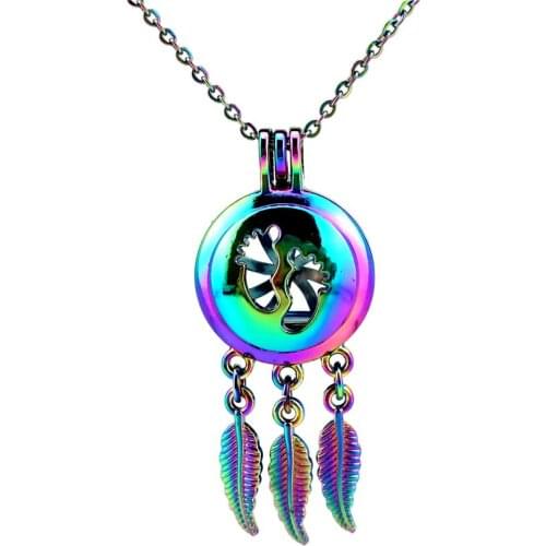 C785 Rainbow Color Dream Catcher Beaty Baby Foot Leaf Cage Pendant Aroma Essential Oil Diffuser Locket Necklace