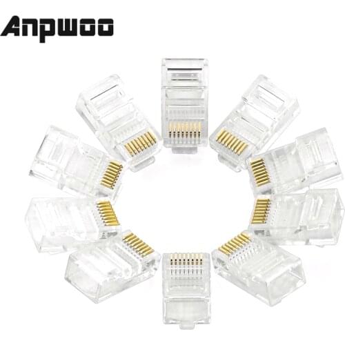 Cat5 Cat5e RJ45 Network Connector 8P8C Modular Ethernet Cable Head Plug Gold Plated Crimp Network RJ45 Connector Crystal Plug