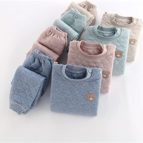 0-7 Yrs Kids Winter Pajamas Sets Warm Pyjamas For Toddler Boys Girls Thicken Sleepwear Fleece Baby Thermal Underwear outfits