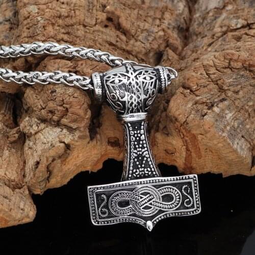 Men 316L stainless steel Viking Nordic Thor hammer Mjolni pendant necklace