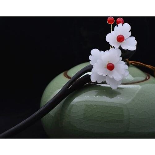 Hand-carved Classical Chinese Hairwear Jewelry Ebony Wood Hair Sticks Hairpins Vintage Plum Blossom Flower Hair Pins Hair Fork