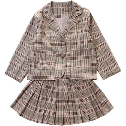 Baby Girls plaid suits for wedding Kids British style Birthday Dress girls suit Children pleated Dress