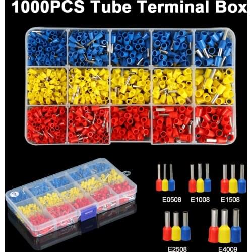 1000pcs Tube Terminal Crimp Kit Cord Pin End Sleeve Insulated Wire Tubular Terminals VE Cooper Electrical Terminal Wiring Kits