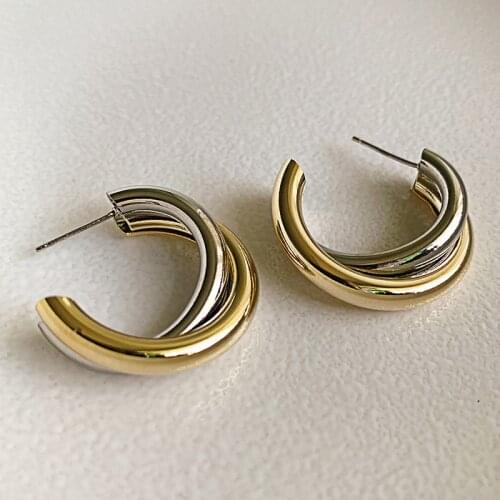 Korean Fashion Hit-color Gold Silver Color Open Circle Geometric Letter C Stud Earrings for Women Girls Kpop Hiphop Jewelry