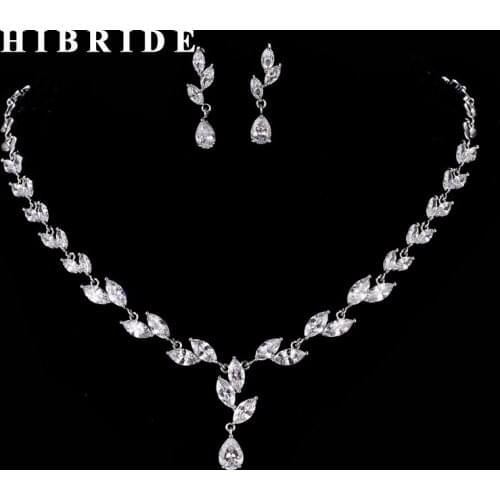 HIBRIDE Beautiful Women Wedding Necklace Jewelry Sets Marquise Shape Drop Earring Set For Engagement Gifts Factory Price N-196