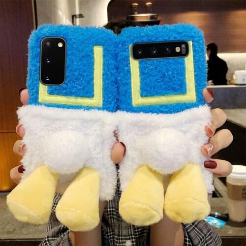 Cute Cartoon 3D Plush Duck Tail Phone Case For Samsung A12 A51 A71 A50 A70 A21S A02S A32 A52 A72 S21 Luxury Silicone Fluff Cover