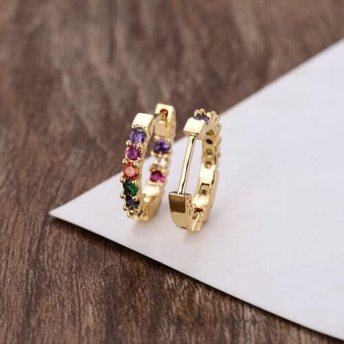 Fashion round gold womens stud earring cz small hook earrings for women copper cubic zirconia earring 2019 gift femme