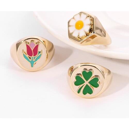 Fashion Trendy Tulip Daisy Earrings Necklace Ring Set Metal Gold Rings Personality Finger Tail Ring for Women Jewelry