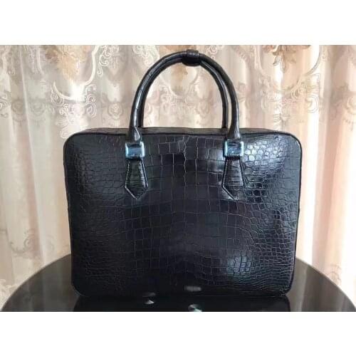 100% genuine crocodile leather men business laptop bag in code locker key , 2017 men crocodile belly skin men briefcase bag