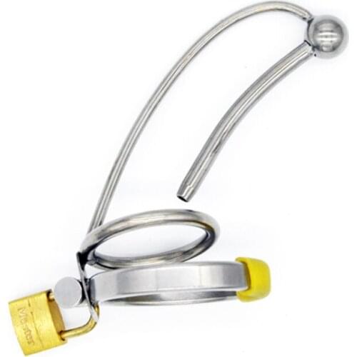 Male Urethral Sound Lock In Chastity Device 4 Rings size Fetish Metal Sex Toy Catheter Insertion Chastity Cage for Men G103