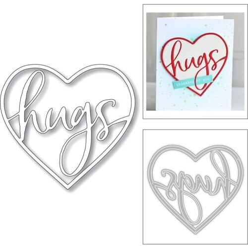 2020 New Valentine Heart Frame and English Word Hugs Metal Cutting Dies For DIY Scrapbooking Greeting Card Paper Making no stamp