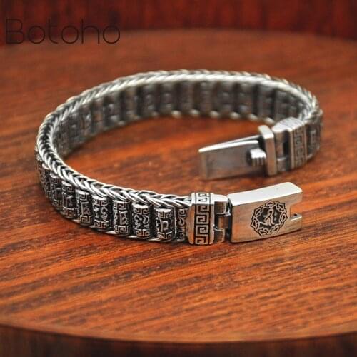 New real S925 pure silver Man bracelet hand-woven Buddhist six-character mantra revolver personality good luck Boys gifts